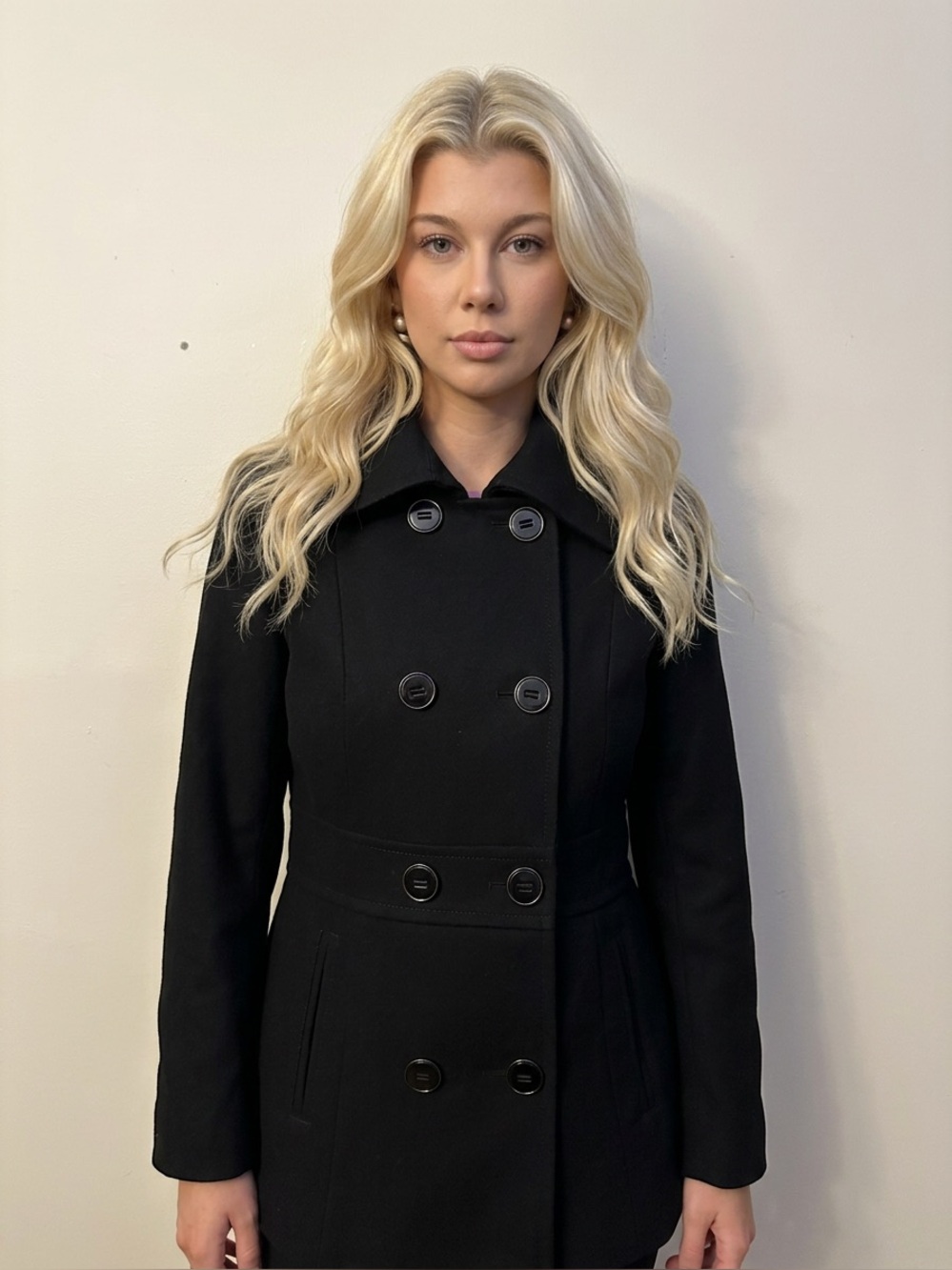 Kenneth Cole Reaction Black Double-Breasted Pea Coat